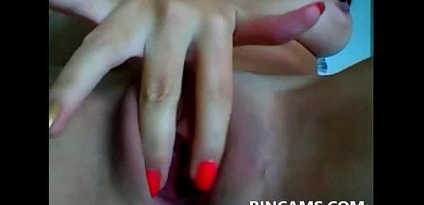  Cam-girl fingering and teasing close-up